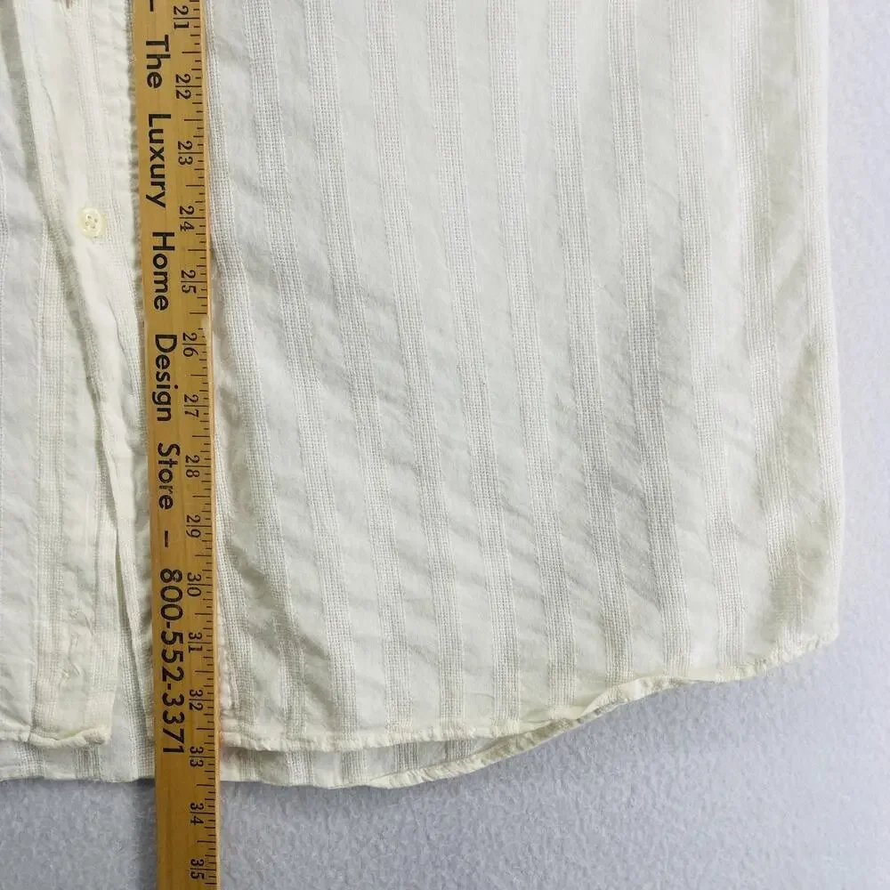 STRUCTURE Shirt Mens XL Cotton Dobby Striped Band Collar Button Up Off White VTG_9